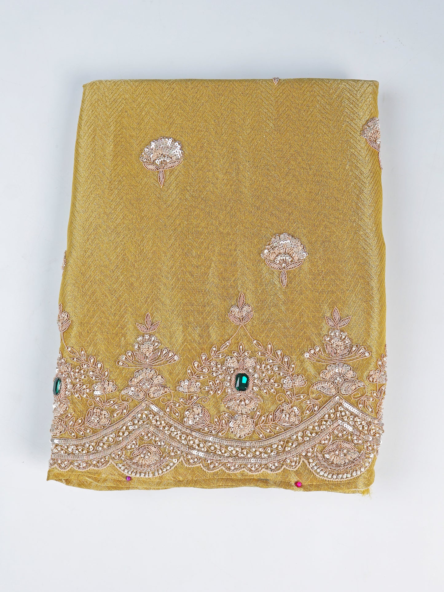 Yellow Jaquard Tissue Suit Set with Zardozi & Cutdana Work