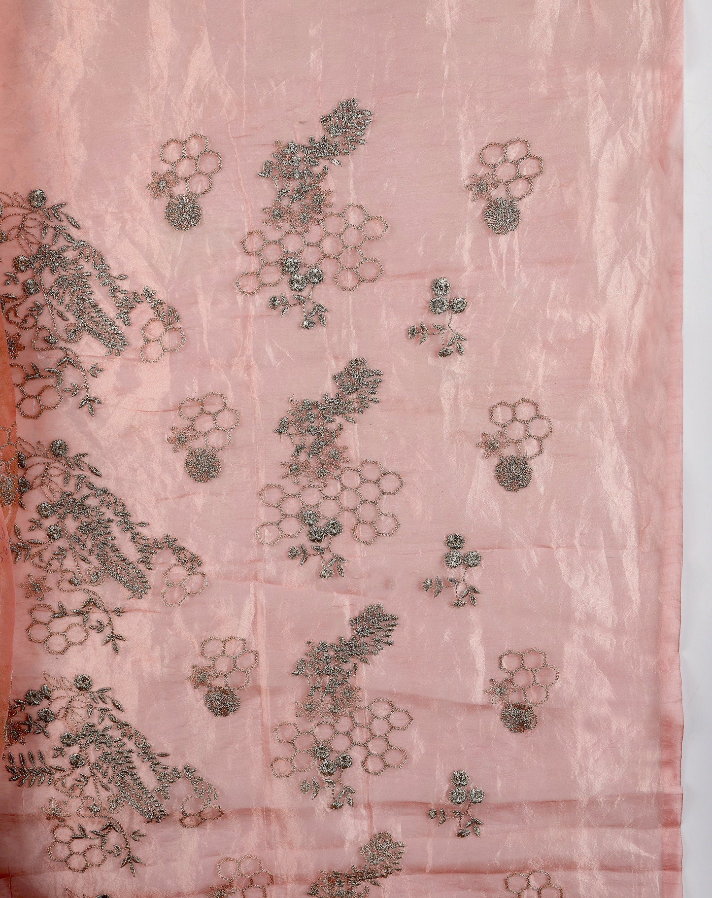 Organza Tissue With Kasab Zari Jaal Embroidery Fabric