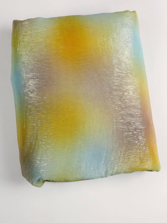 Green Multicolor Wrinkled Shimmer Multi Leaf Organza Fabric