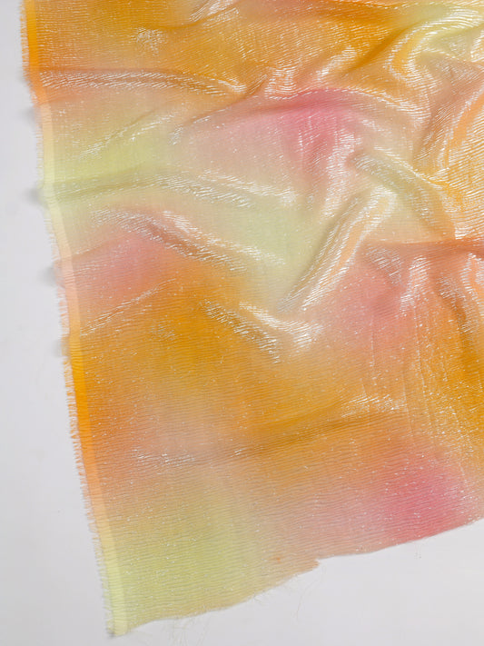 Orange Multicolor Wrinkled Shimmer Multi Leaf Organza Fabric