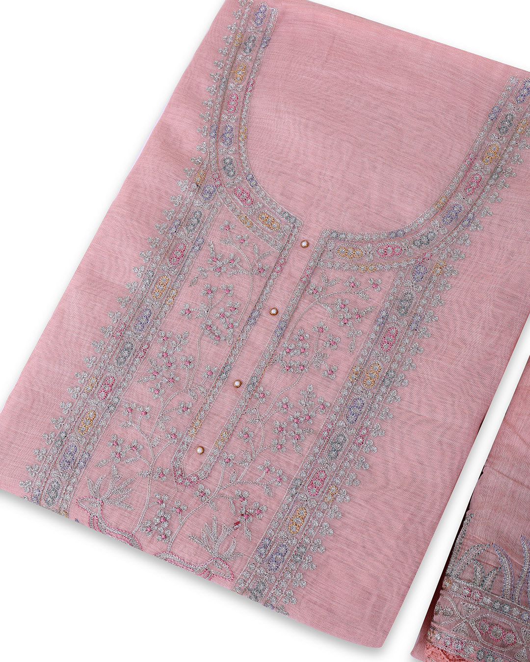 Peach Fine Chanderi Suit with Resham Zari Embroidery & Dupatta