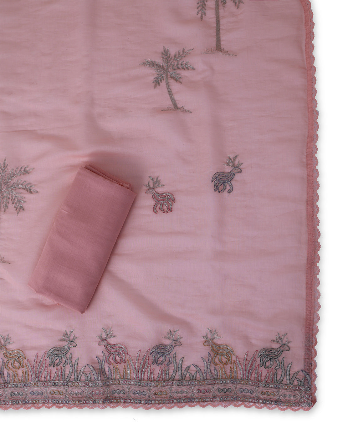 Peach Fine Chanderi Suit with Resham Zari Embroidery & Dupatta