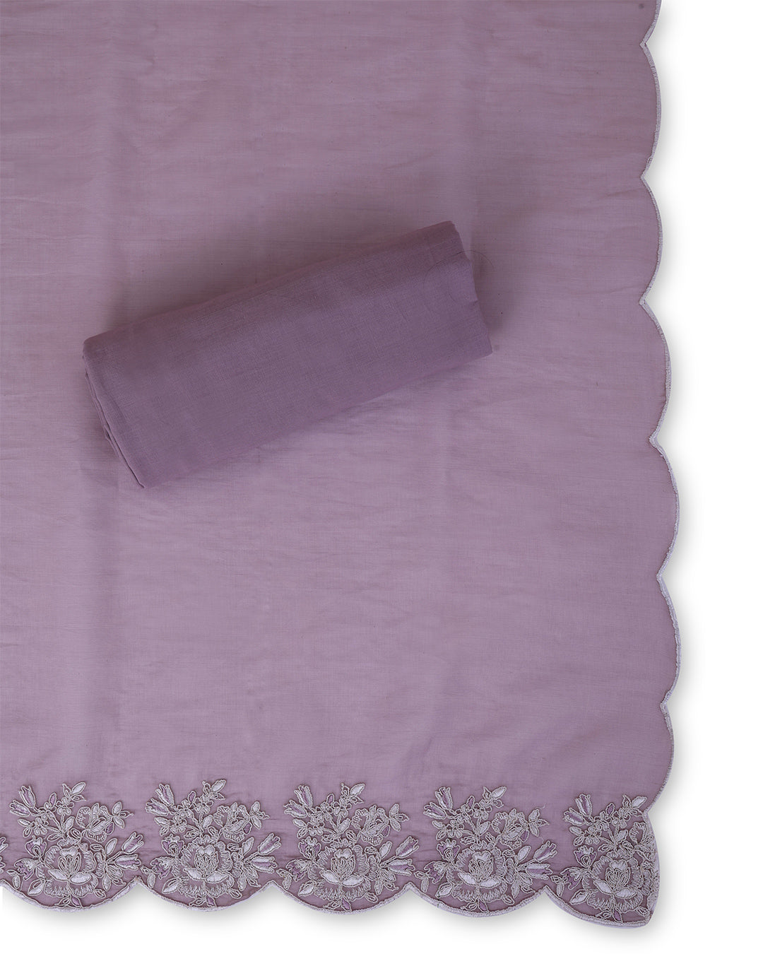 Misty Lilac Grey Fine Chanderi Suit with Embroidered Dupatta & Cotton Bottom