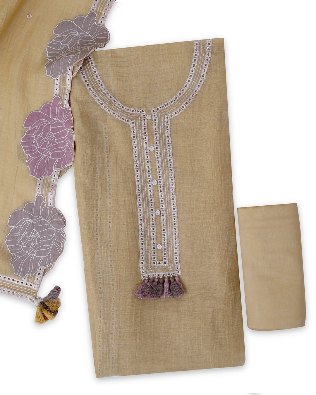 Yellow Fine Chanderi Suit with Resham Embroidery & Dupatta