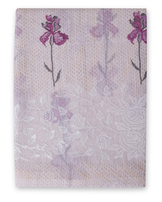 White Onion Pink Chanderi Block Printed Suit with Embroidery Dupatta & Cotton Bottom