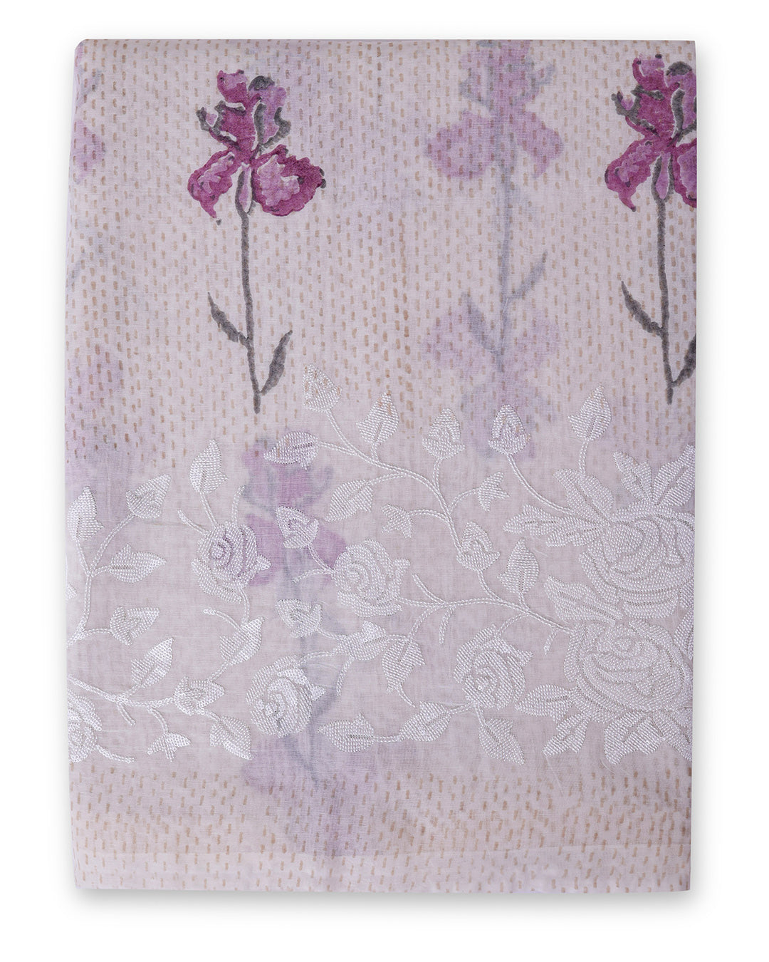 White Onion Pink Chanderi Block Printed Suit with Embroidery Dupatta & Cotton Bottom