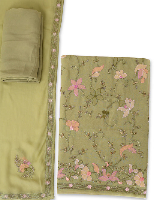 Pista Green Viscose Georgette Kurta Suit with Resham & Cut-Dana Embroidery