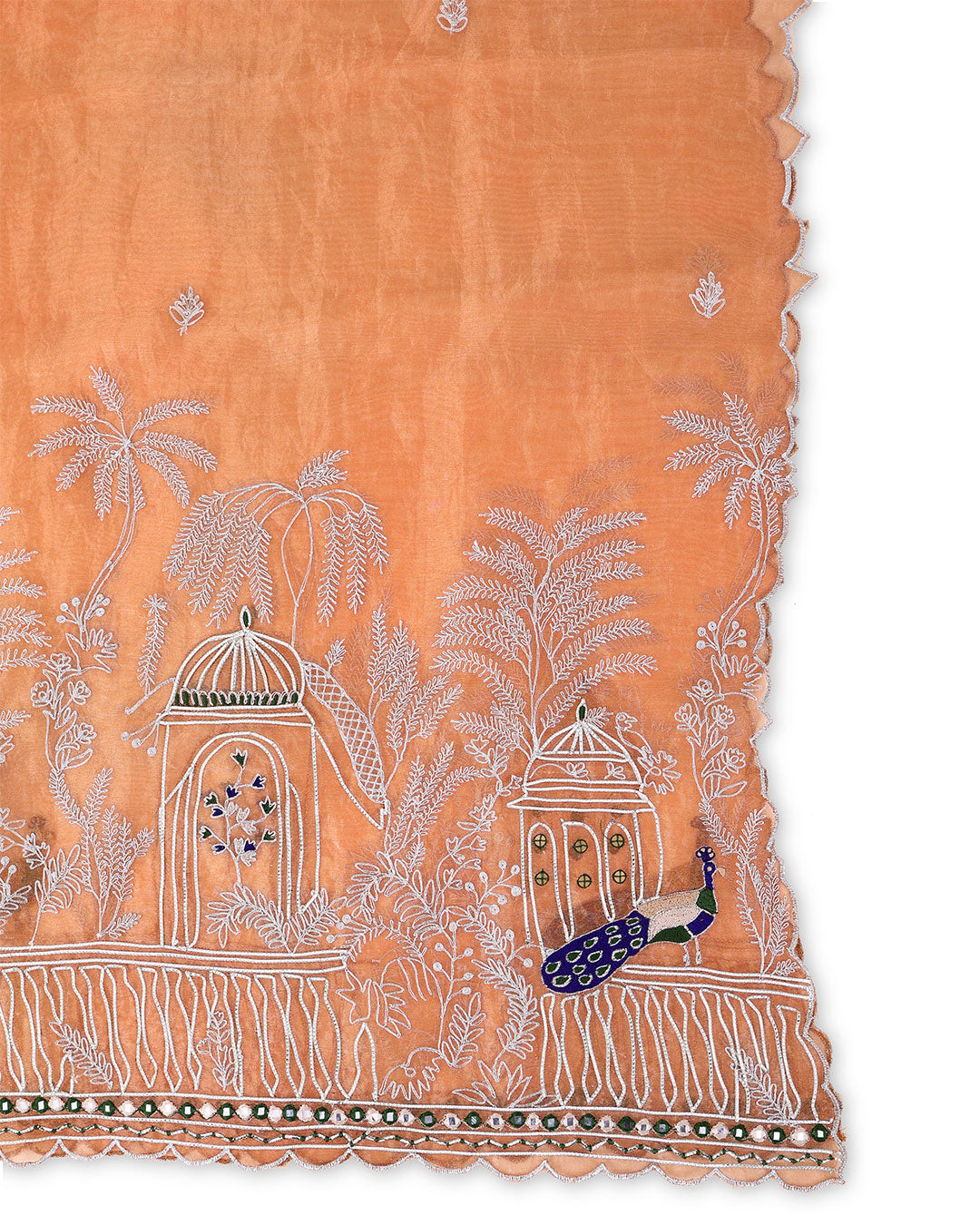 Organza Gold Tissue Kasab Gota Lace Resham Peacock Embroidered Buti Dupatta
