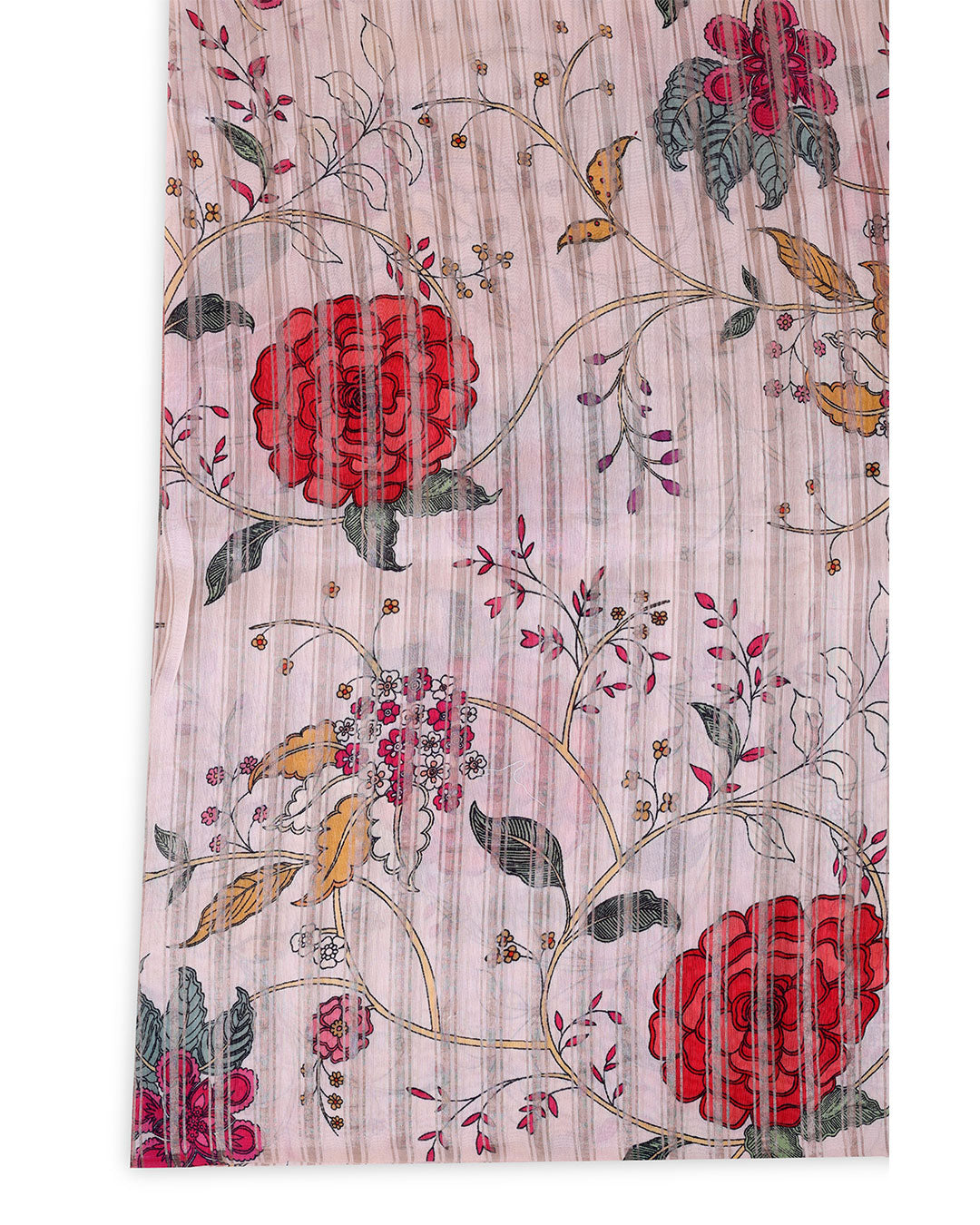 Chanderi Printed Silver Stripes Fabric