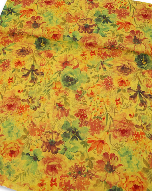 Gauze Linen Floral Printed Fabric | Lightweight Designer Fabric