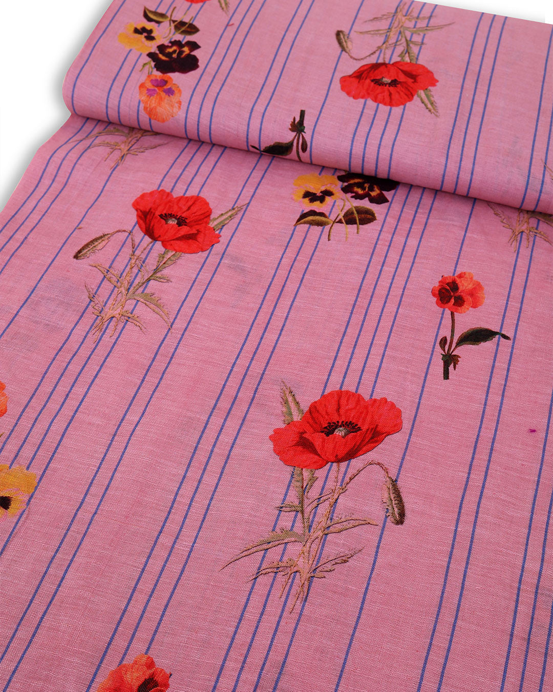 Gauze Linen Floral Printed Fabric | Lightweight Designer Fabric