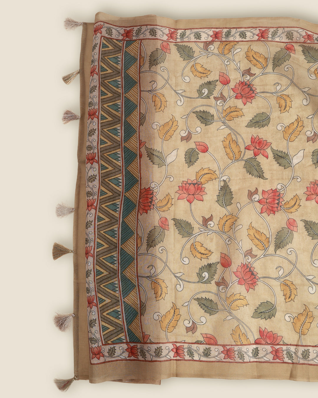 Dusty Green Fine Chanderi Suit with Resham Embroidered Neck