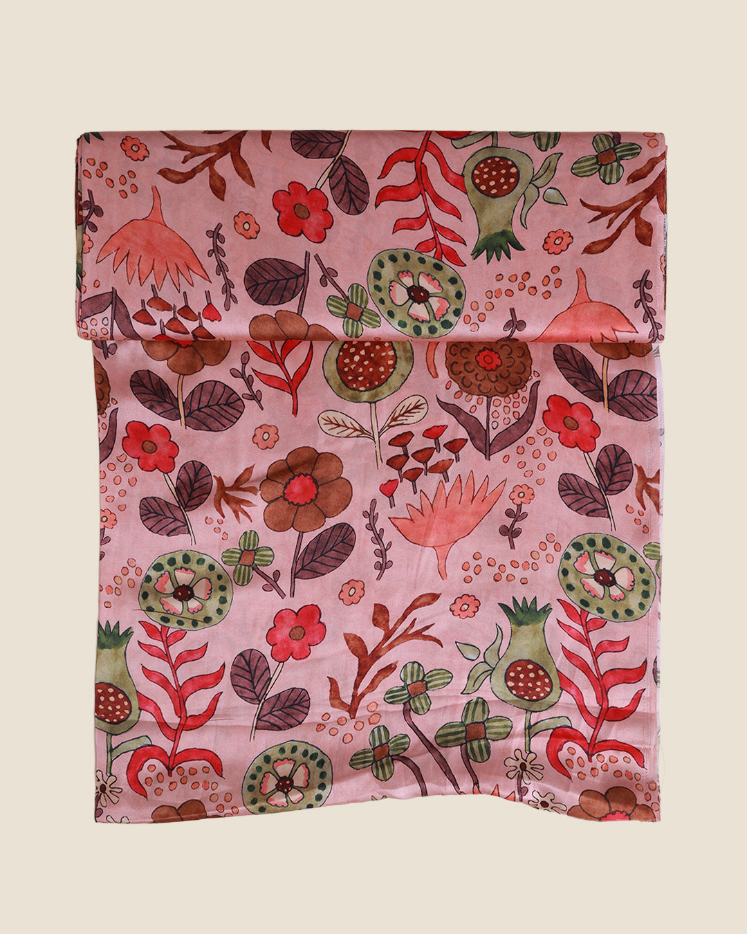 Peach Modal Satin Digital Kalamkari Printed Fabric