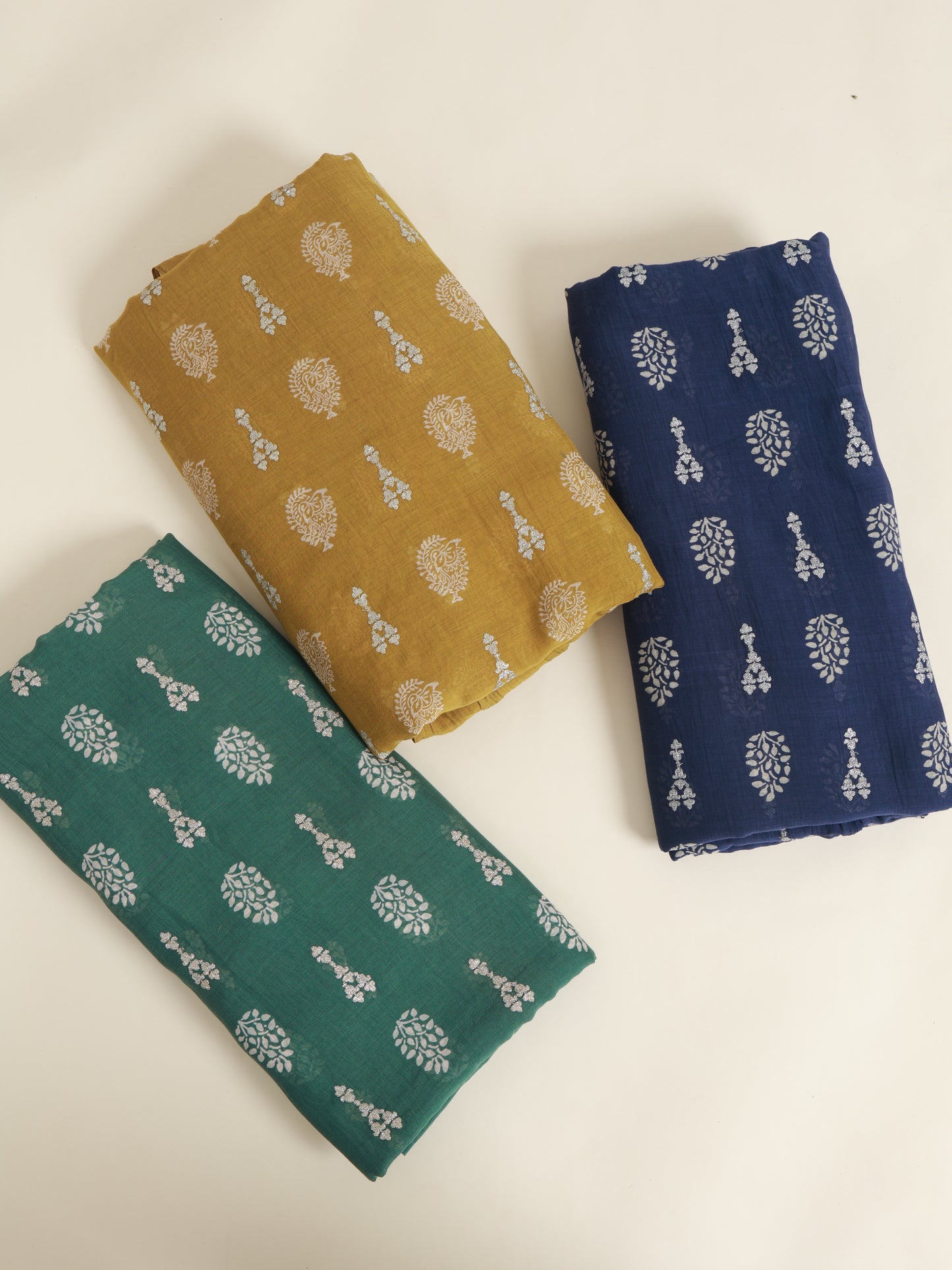 Chanderi Printed Dori Buti Embroidery Fabric