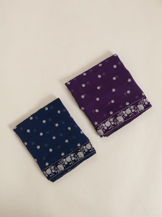 Malai Chanderi Taar Buta Border Embroidered Dupatta Fabric