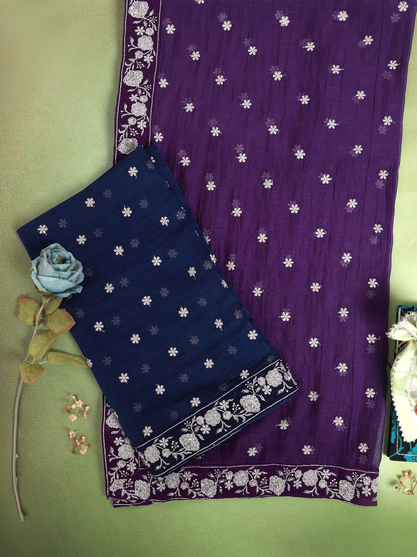 Malai Chanderi Taar Buta Border Embroidered Dupatta Fabric