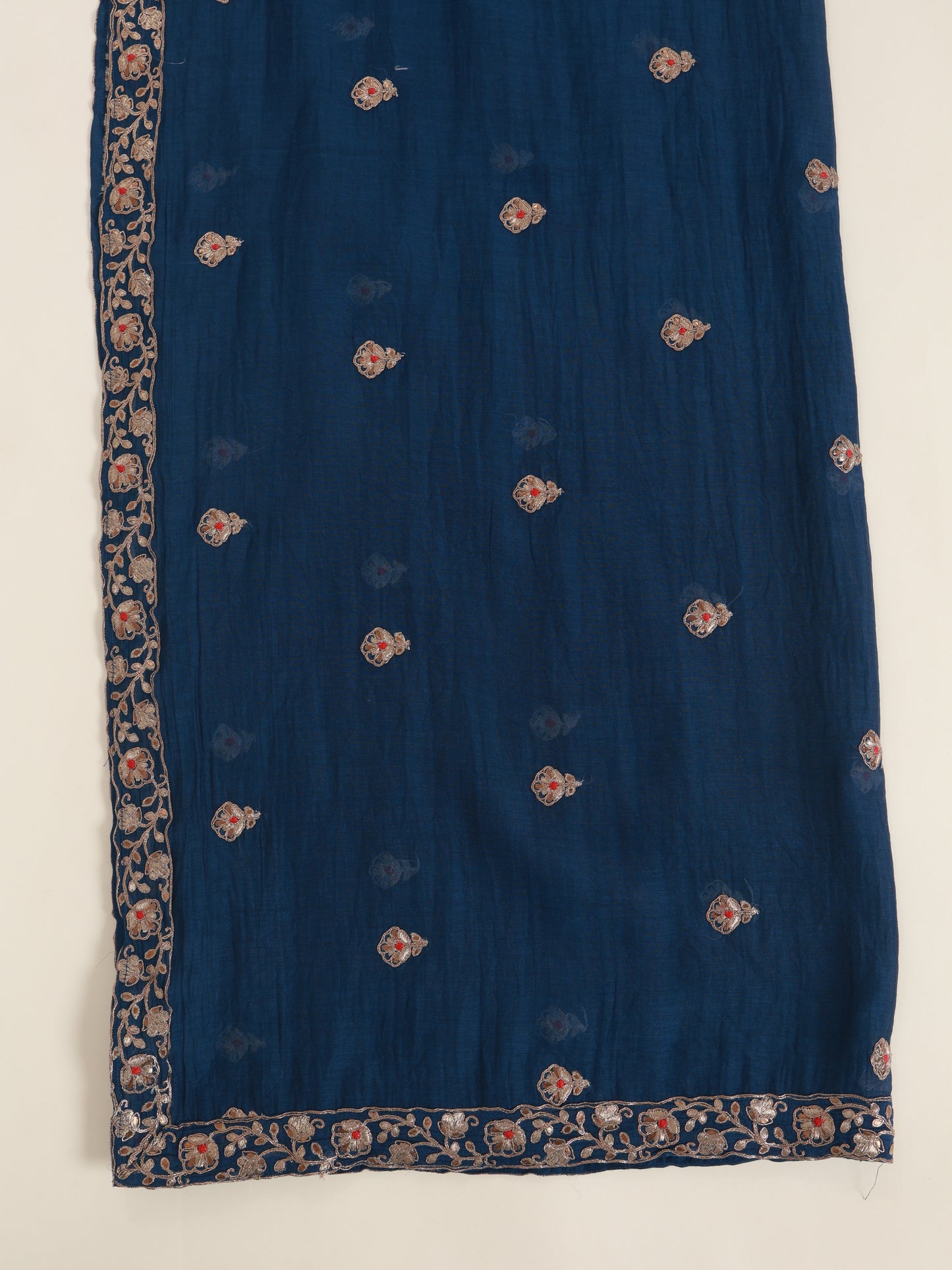 Fine Chanderi Antique Kasab Embroidered Fabric with Mina Dupatta