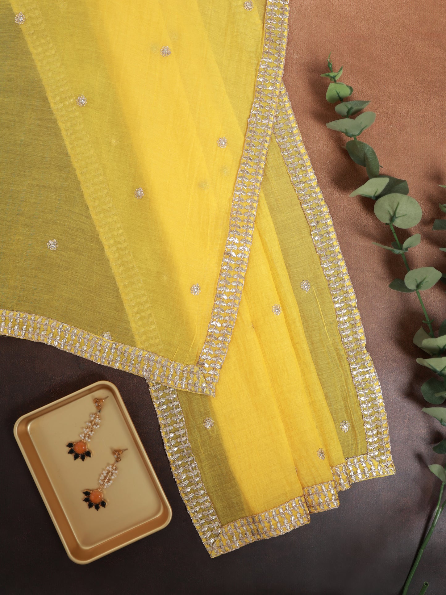 Fine Chanderi Kasab Dori & Gota Embroidered Border Dupatta Fabric
