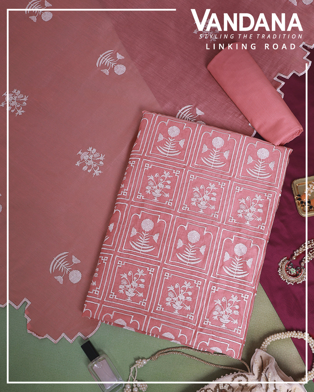Peach Fine Chanderi Suit with Thread Embroidery & Dupatta