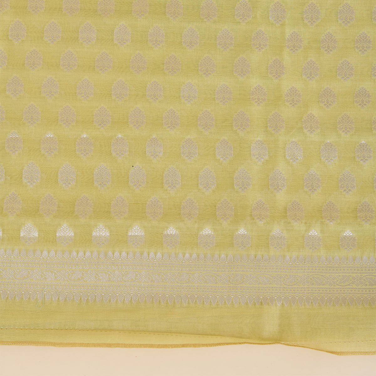 Lime Green Chanderi Woven Kurta with Printed Border Dupatta