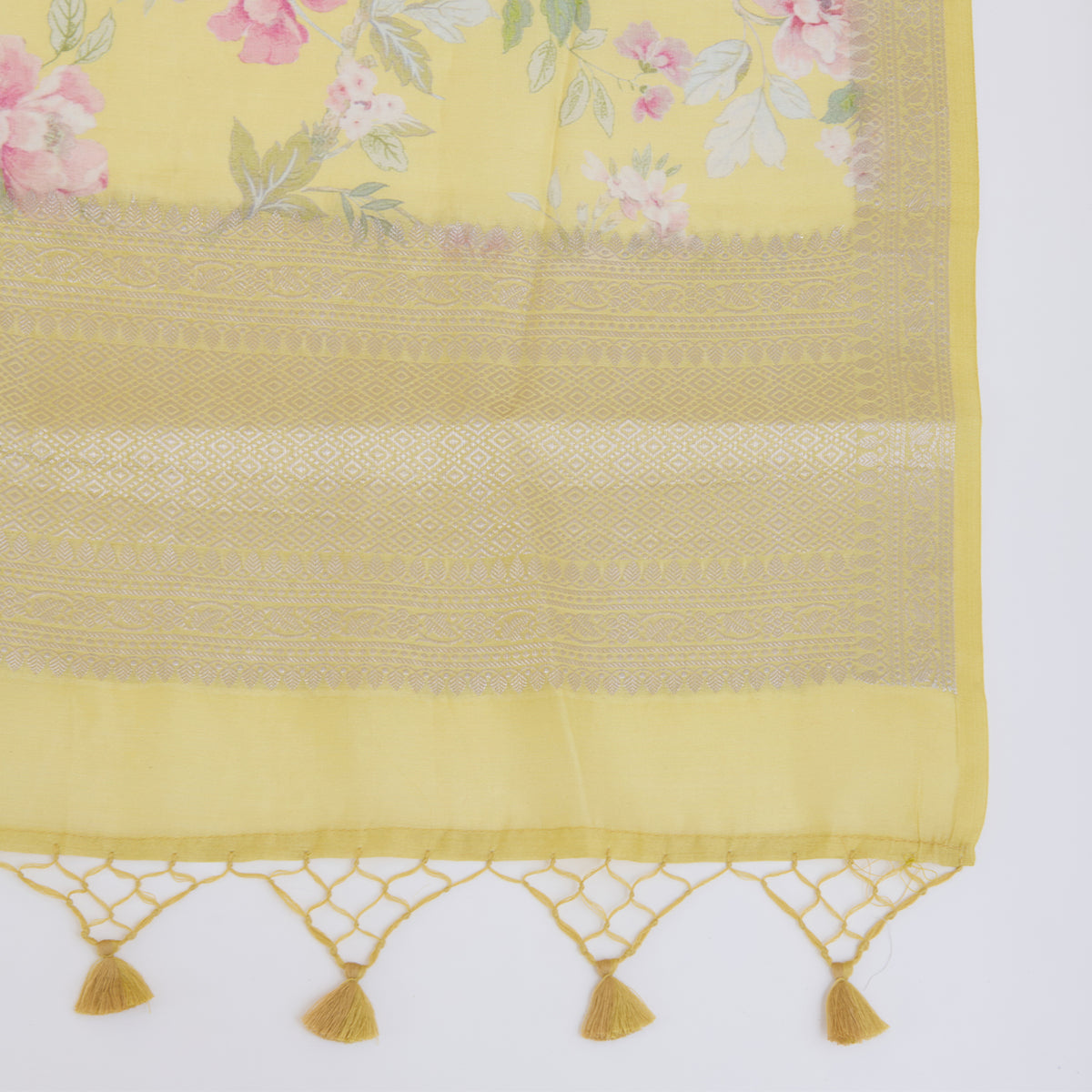 Lime Green Chanderi Woven Kurta with Printed Border Dupatta