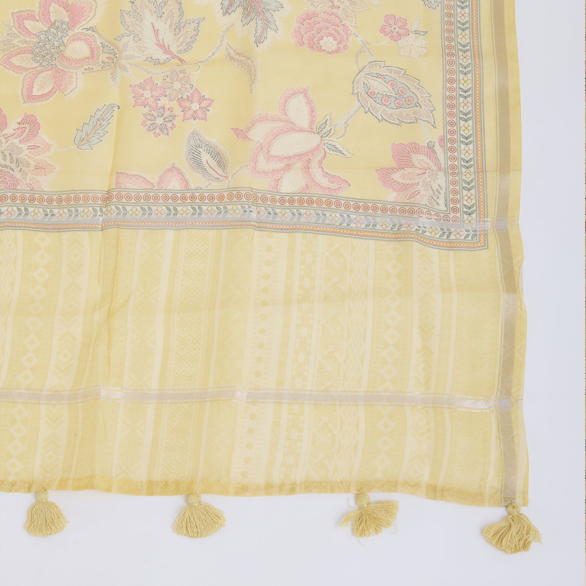 Beige Gold Chanderi Applique Embroidered Kurta Set