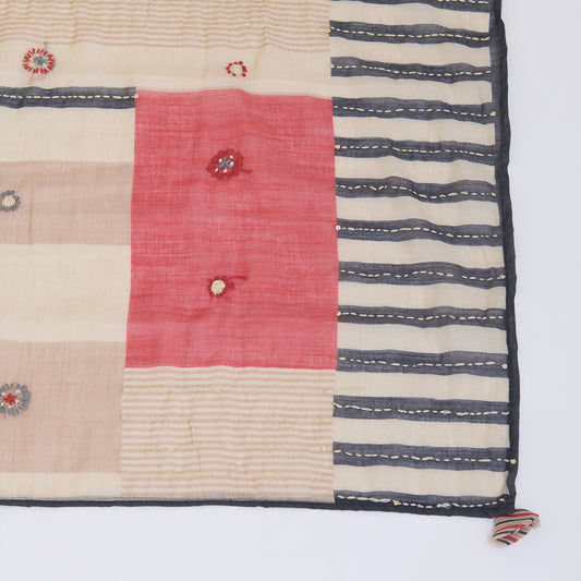 Red Cotton Linen Printed Embroidered Kurta Set with Dupatta