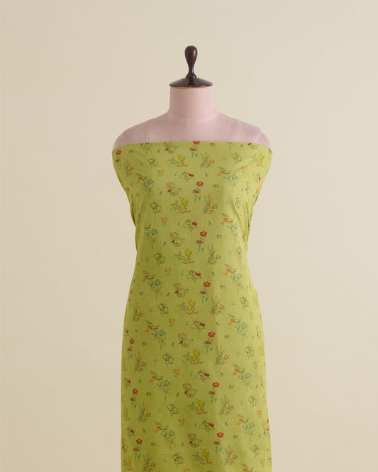 Lime Green Cotton Mercerized Printed Fabric