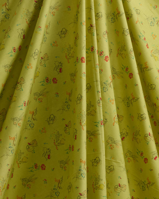Lime Green Cotton Mercerized Printed Fabric