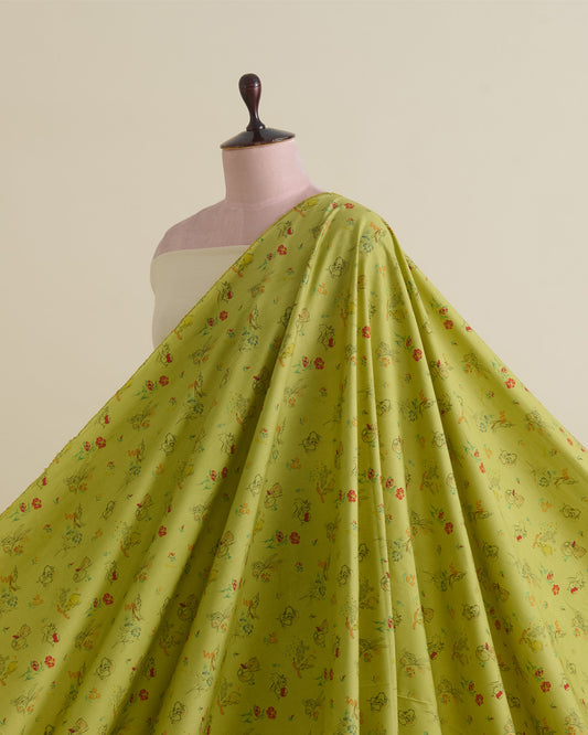 Lime Green Cotton Mercerized Printed Fabric