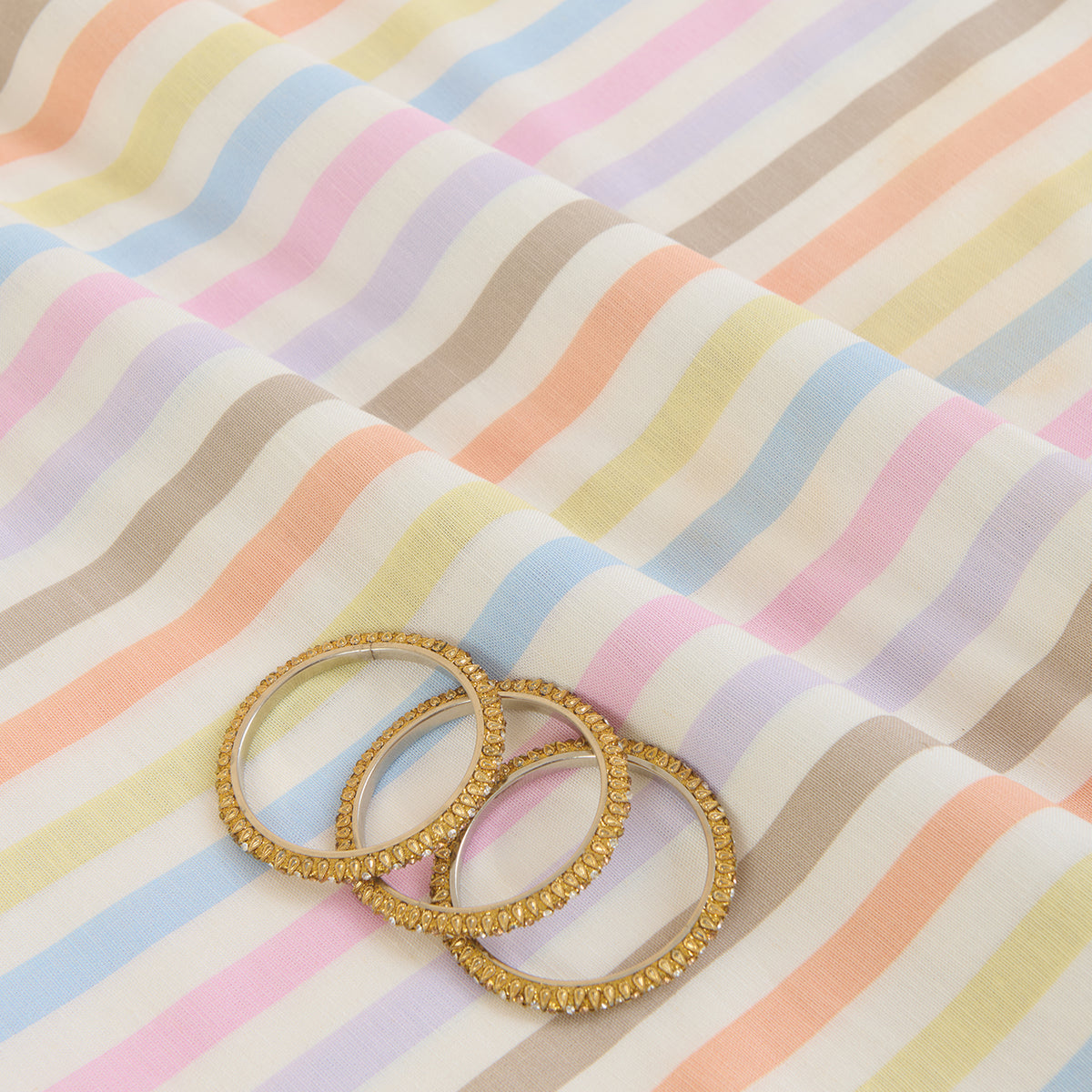 Multi 56 Width Cotton Linen Stripes Printed Fabric