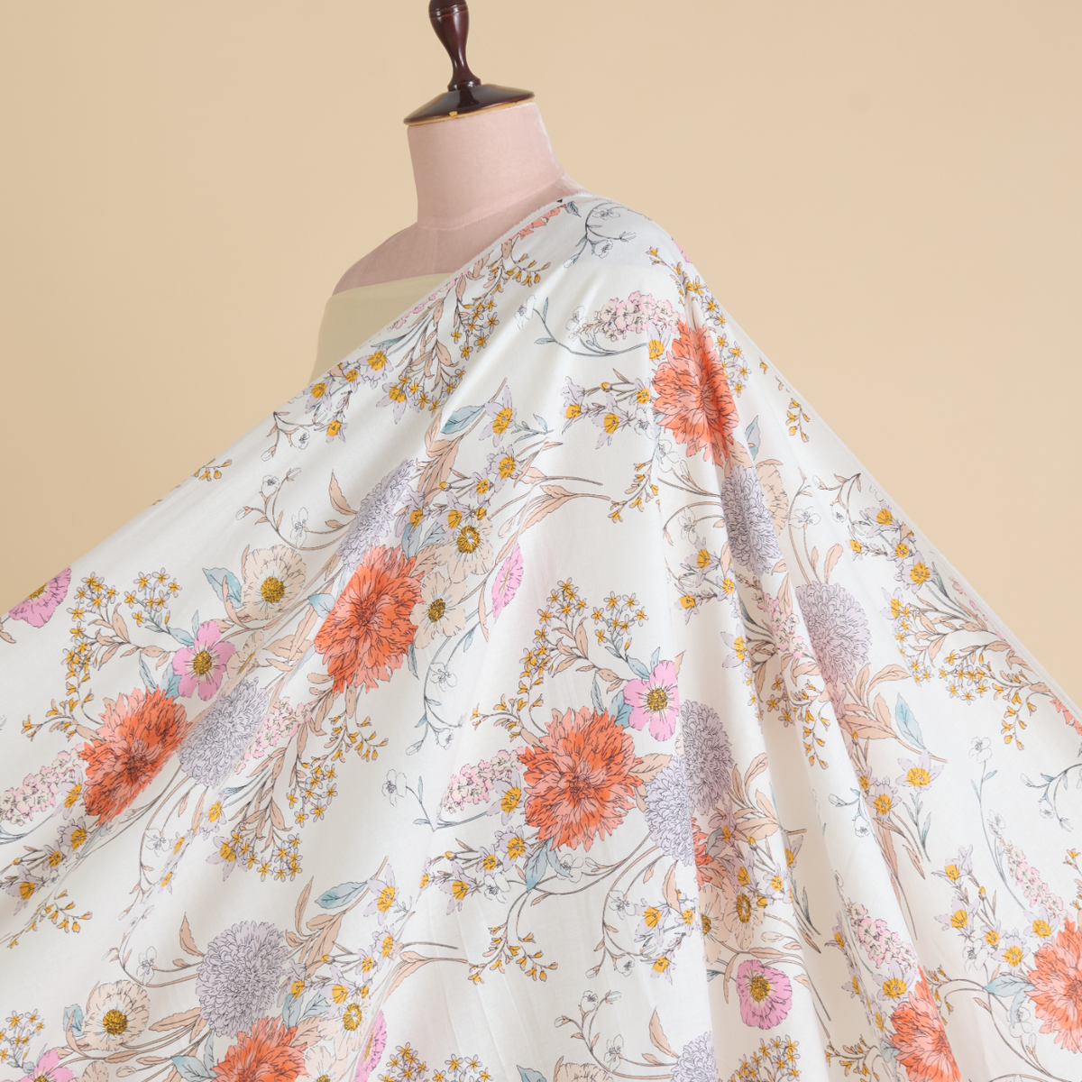 Off White Multicolor Khin Khwab Brocade Woven Fabric – 36 Inch Width