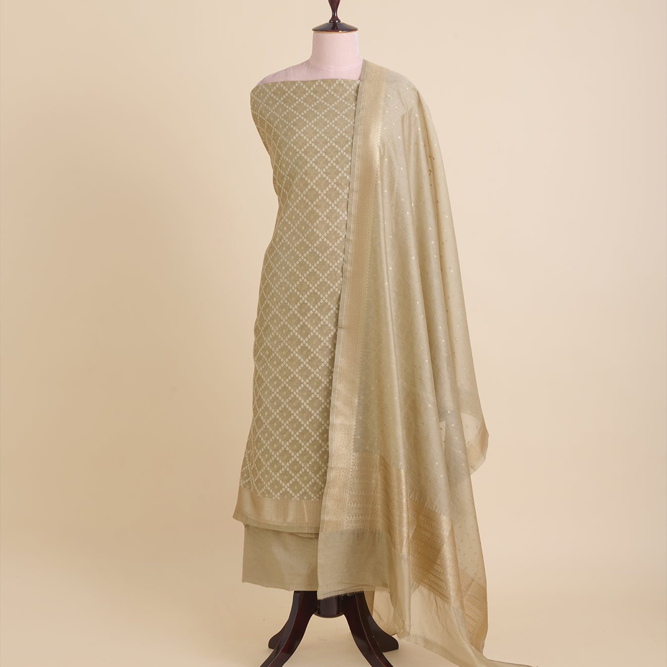 Brown Chanderi Woven Suit with Matching Dupatta