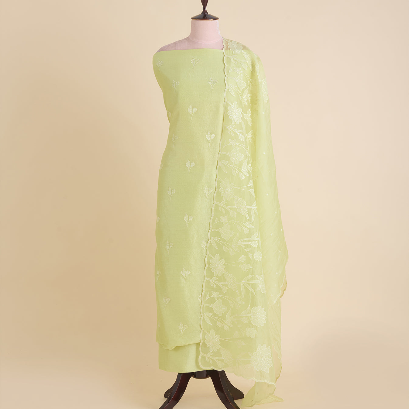 Pista Green Chanderi Silk Resham Embroidered Kurta Set