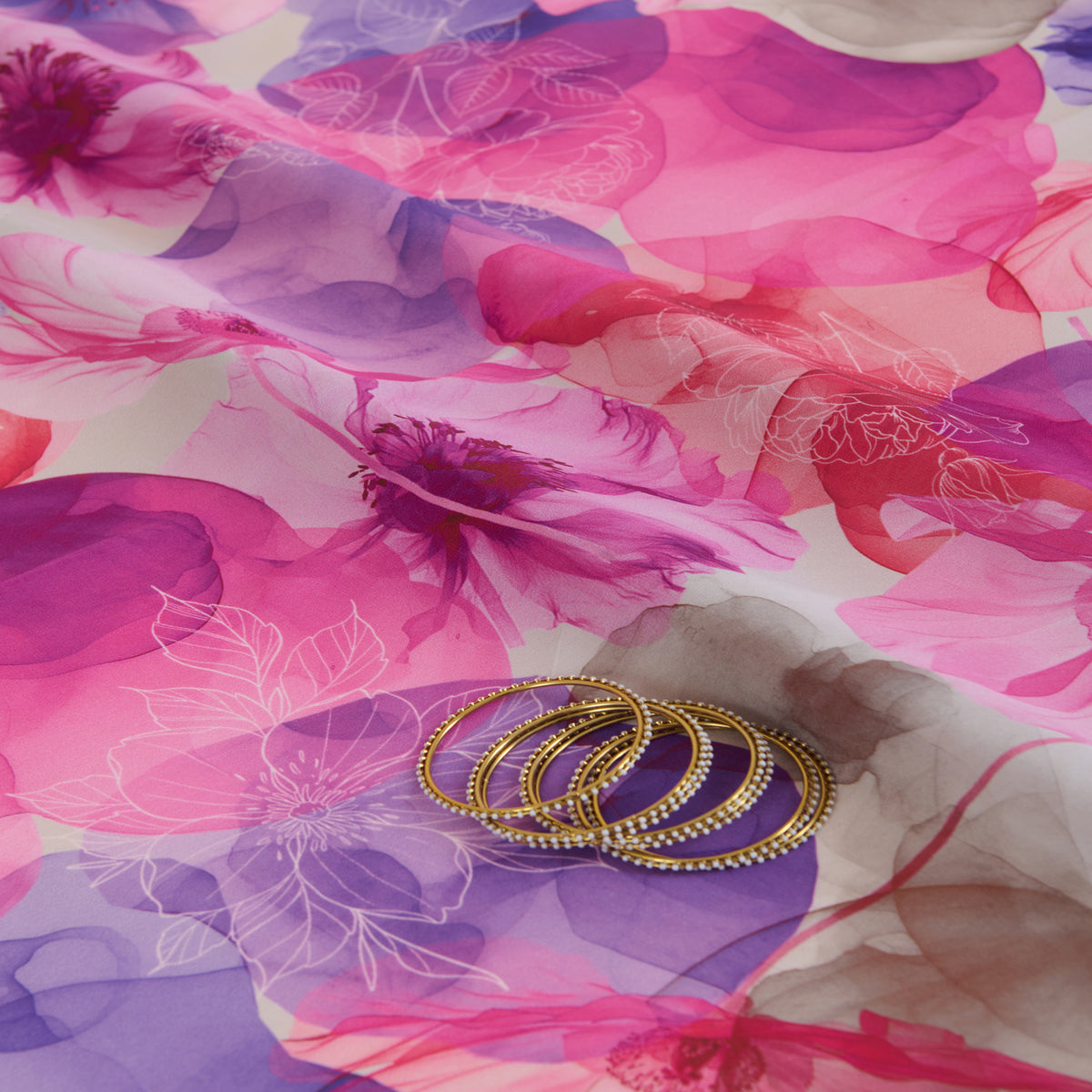 Pink Multi 60 GSM Crepe Digital Floral Jaal Printed Fabric