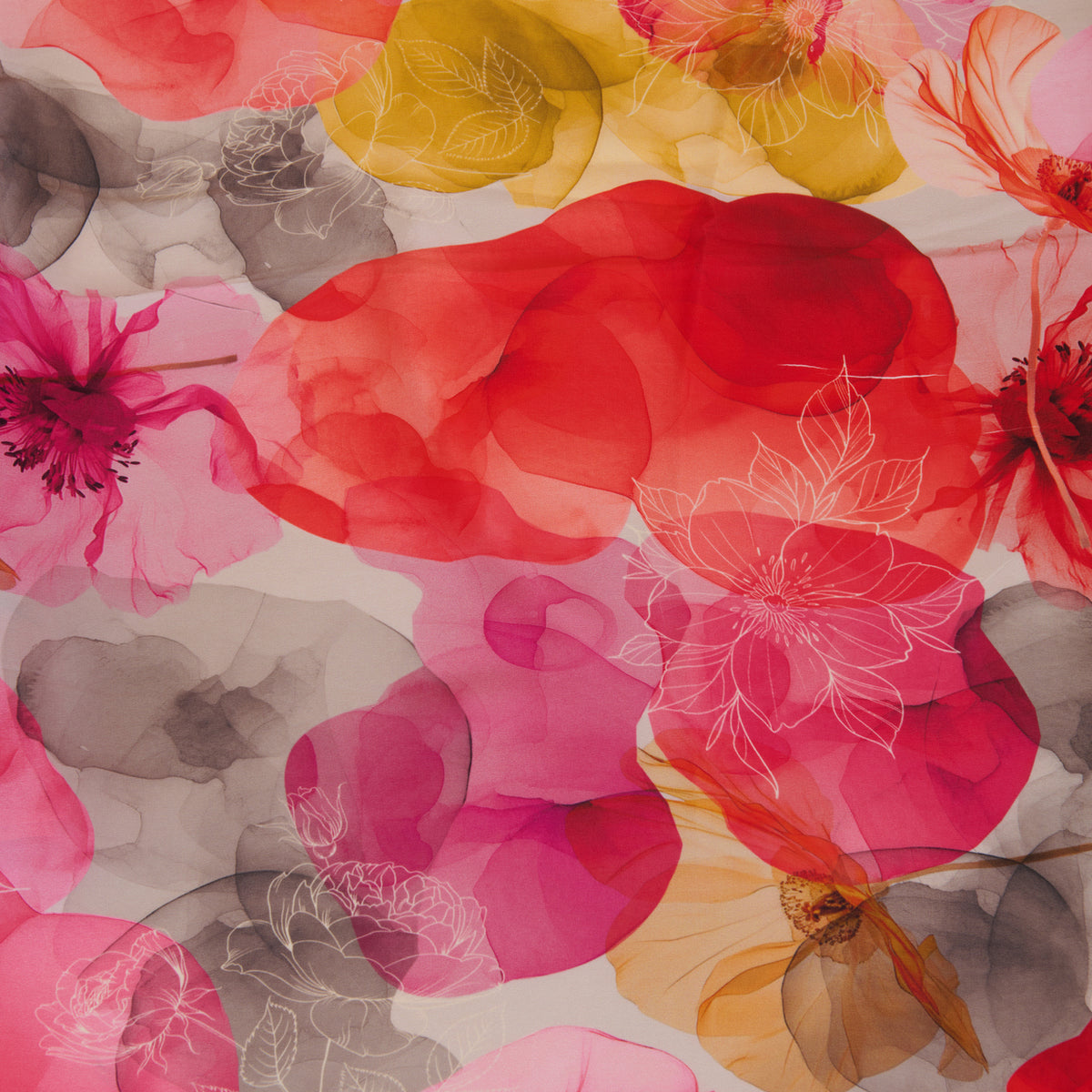 Red Multi 60 GSM Crepe Digital Floral Jaal Printed Fabric