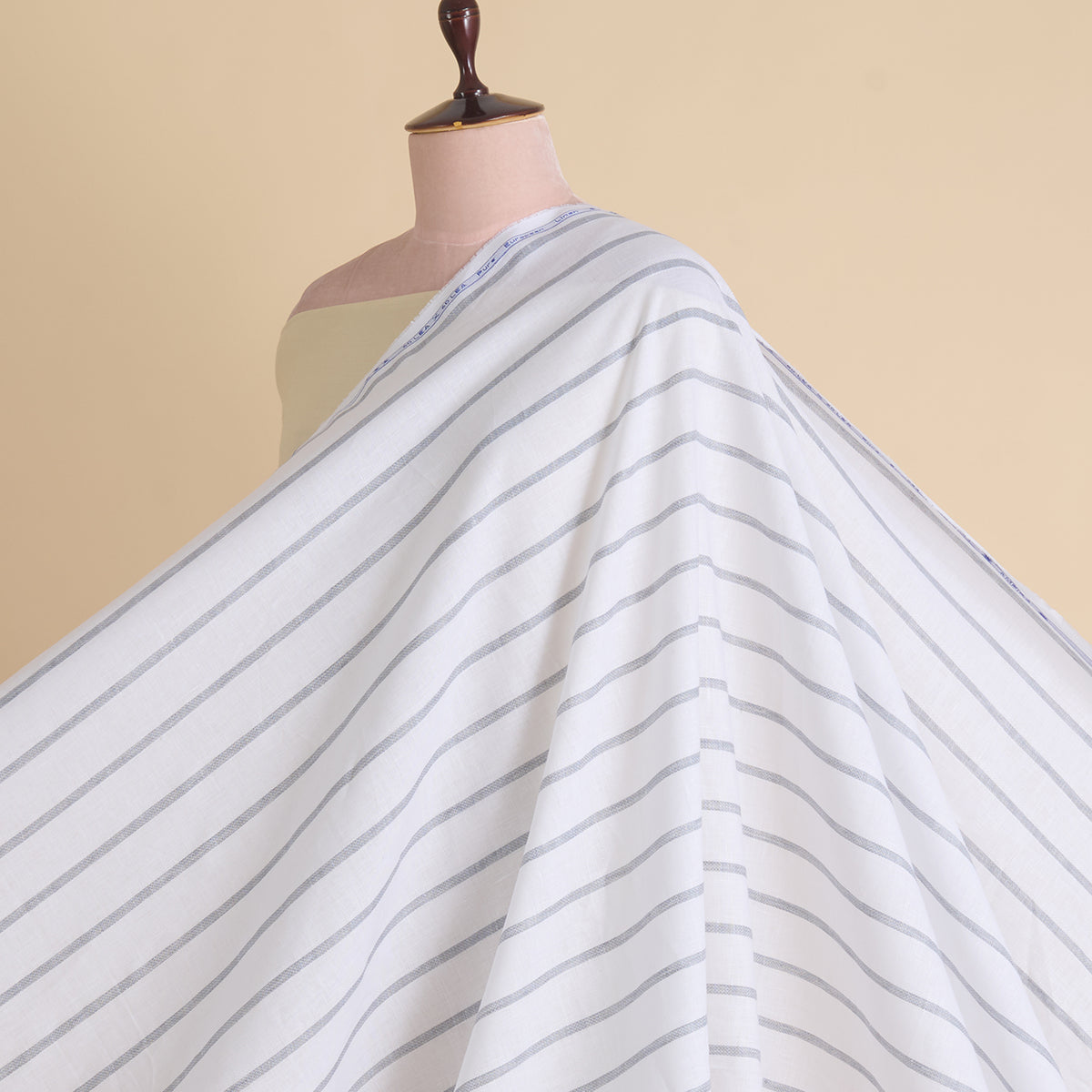 White Grey 60 Lea Linen Melbourne Stripes Fabric
