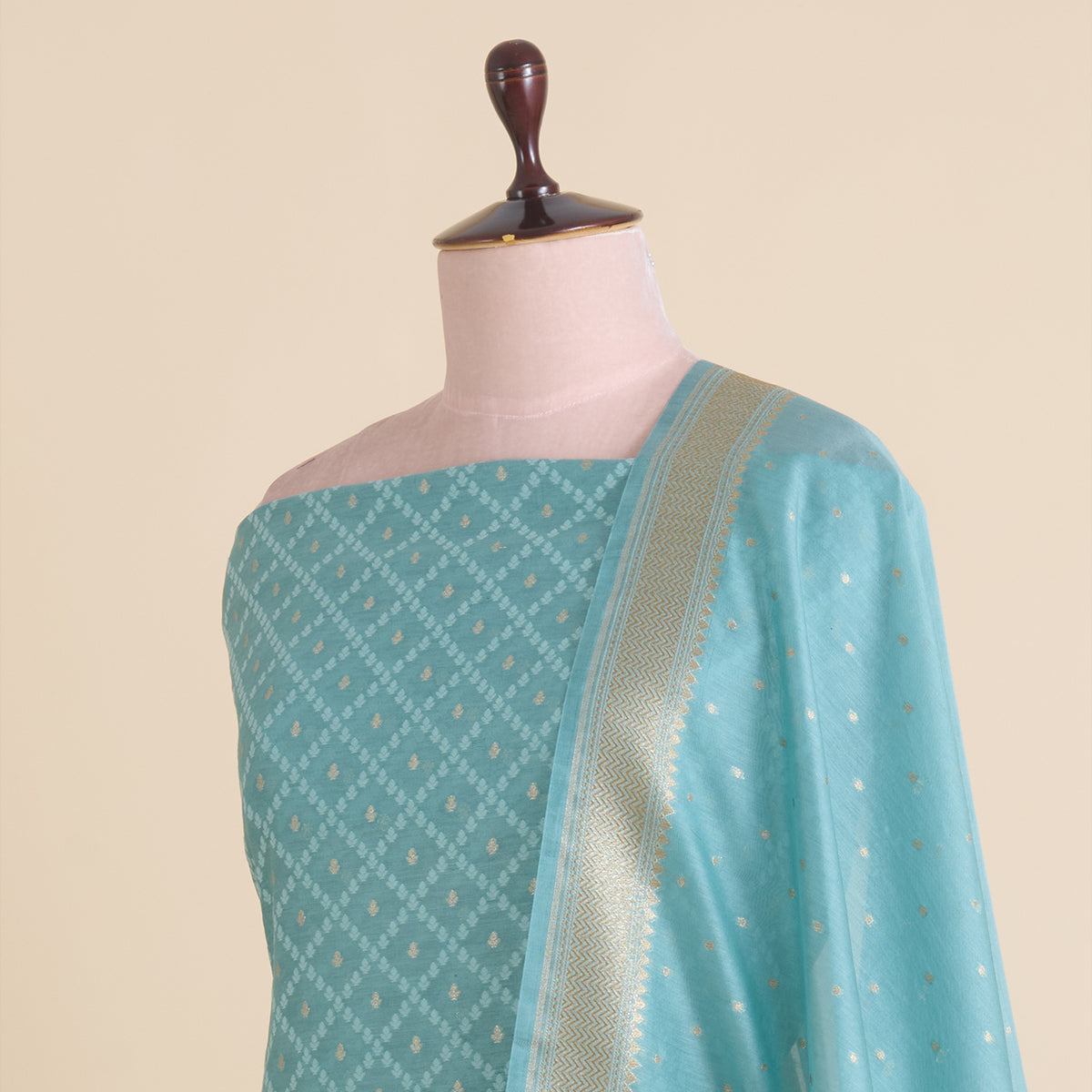 Bluish Grey Chanderi Woven Suit with Dupatta & Bottom