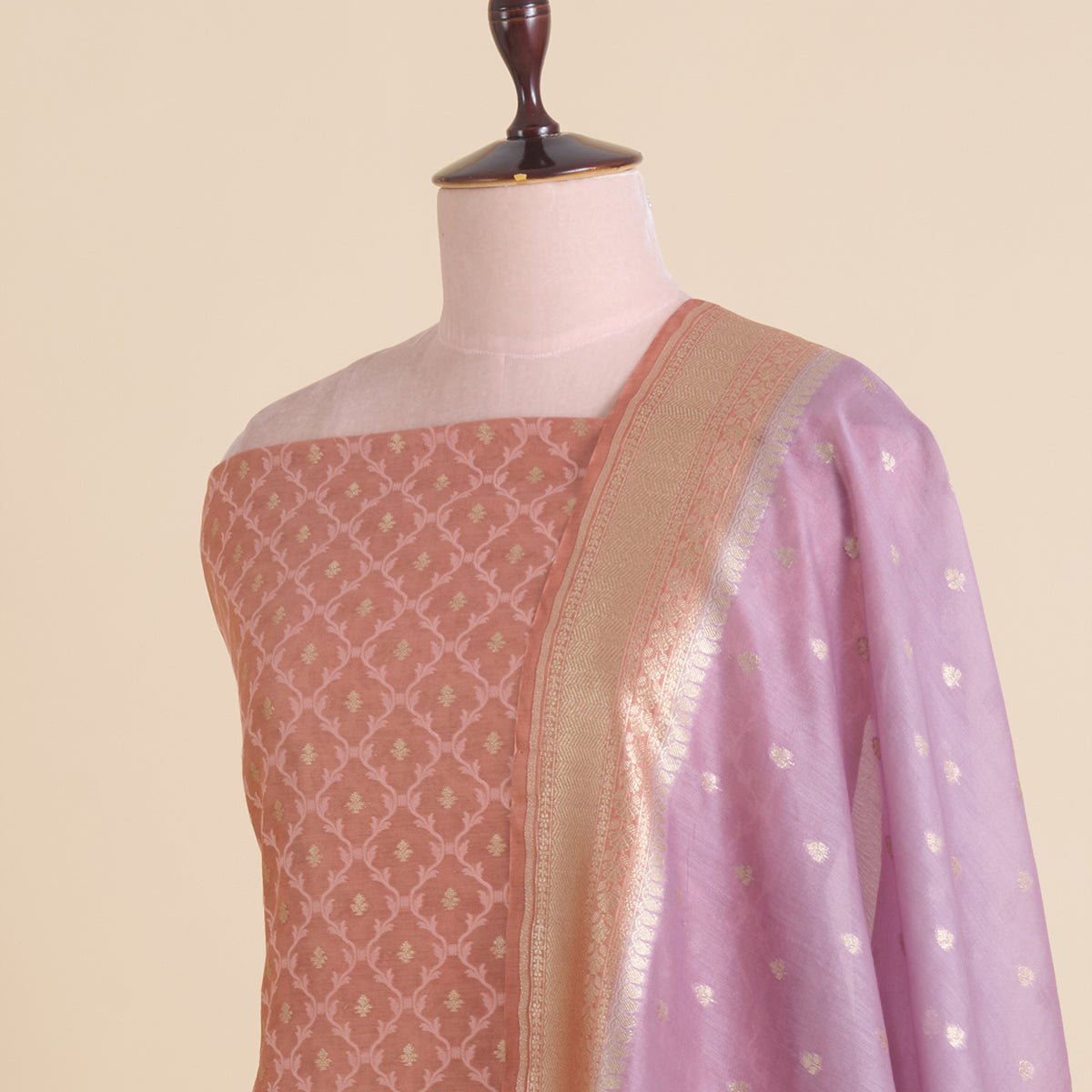 Dusty Peach Chanderi Woven Suit with Dusty Mauve Dupatta