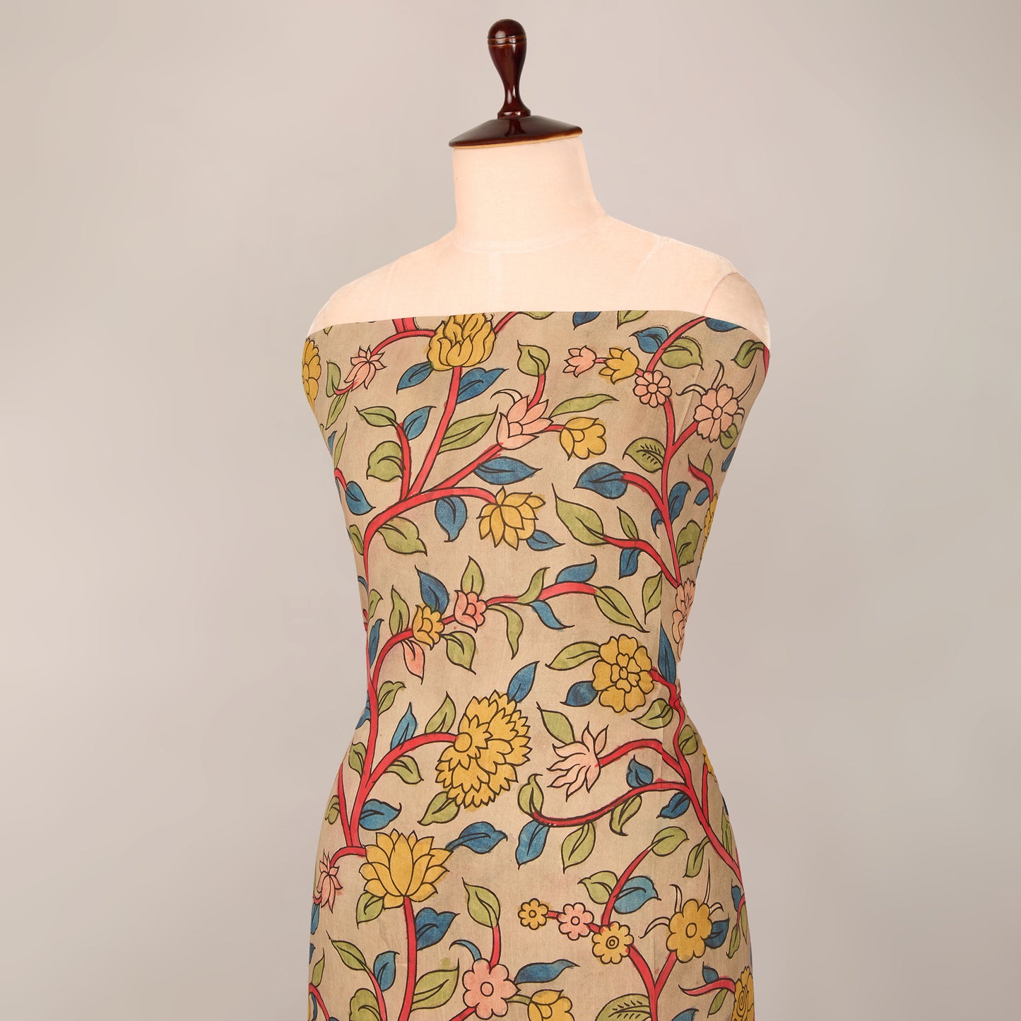 Beige Assam Kalamkari Jaal Hand Printed Fabric