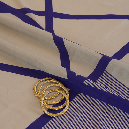 Blue Purple Art Dupion Silk Abstract Print