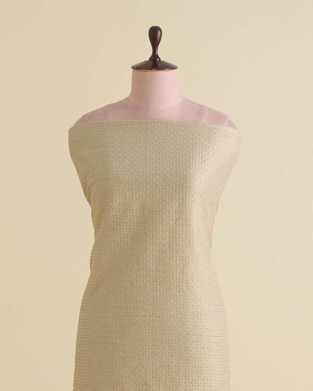 Beige Gold Art Organza Tissue Kasab Checks Fabric