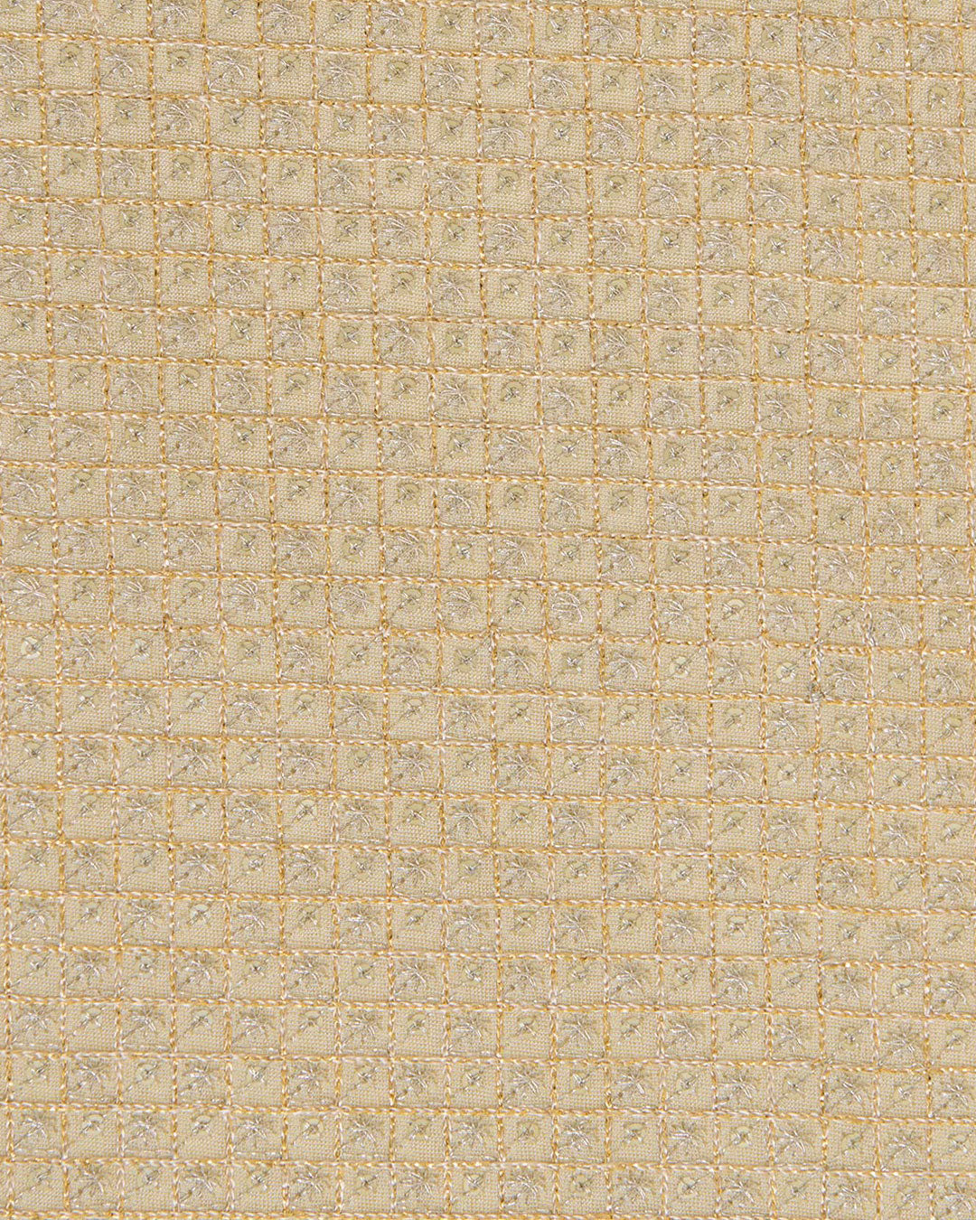 Beige Gold Art Organza Tissue Kasab Checks Fabric