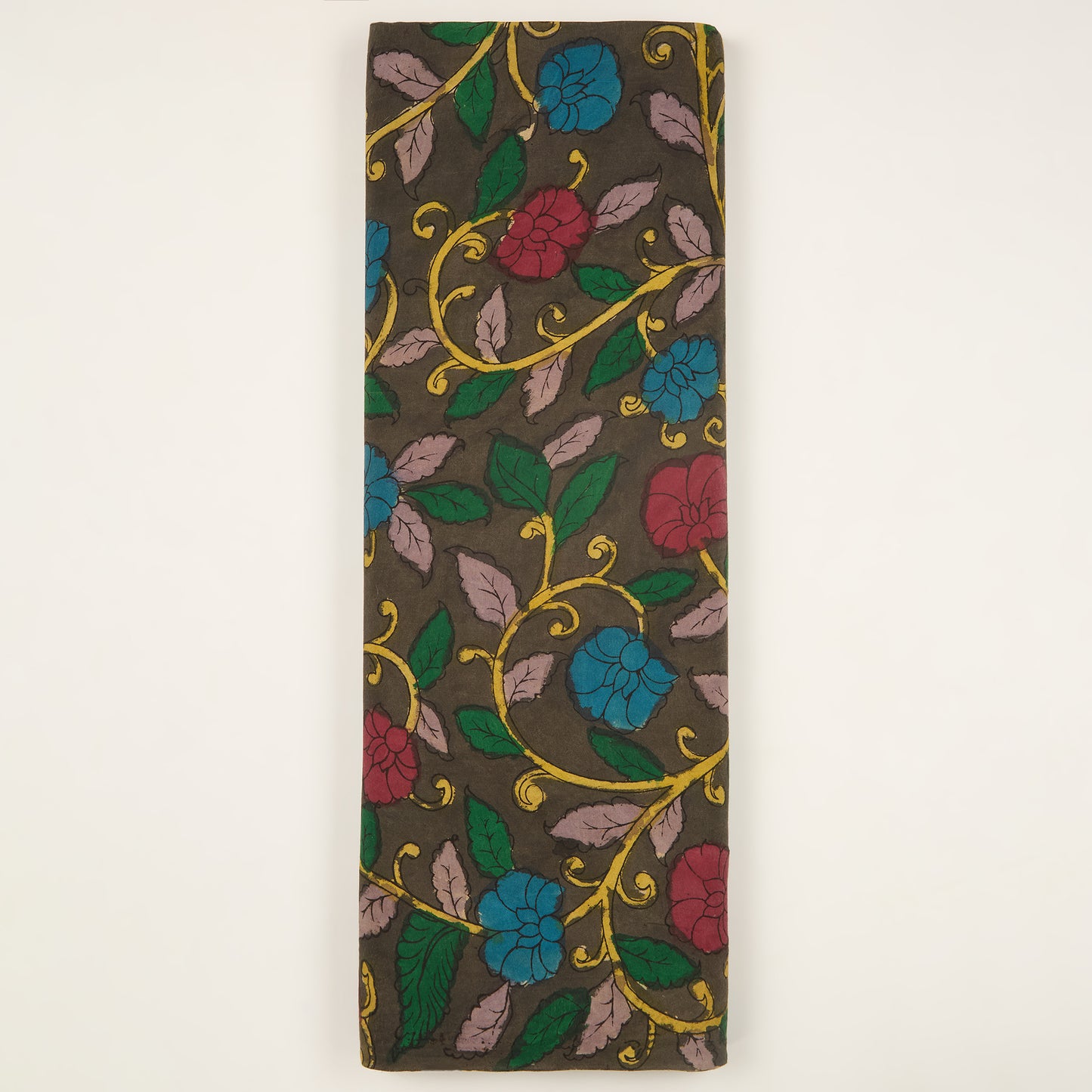 Charcoal Assam Kalamkari Jaal Hand Printed Fabric