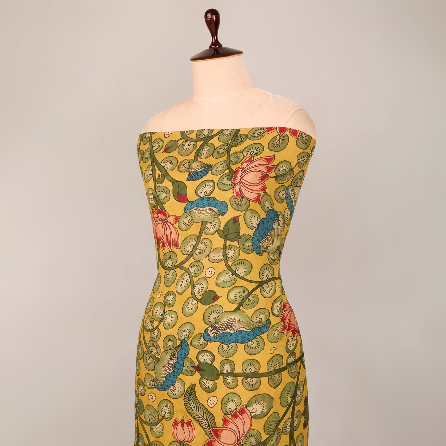 Assam Kalamkari Jaal Hand Printed Fabric In Lime Green