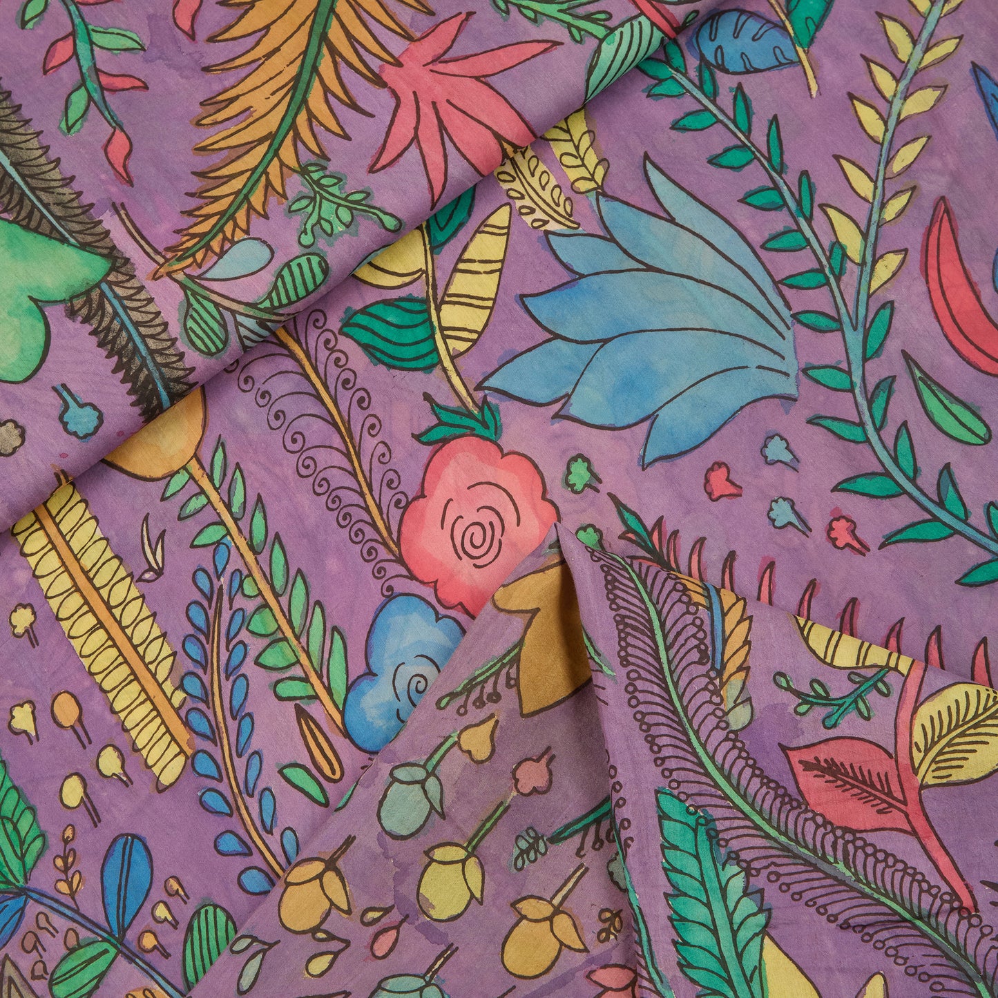 Lilac Assam Kalamkari Jaal Hand Printed Fabric