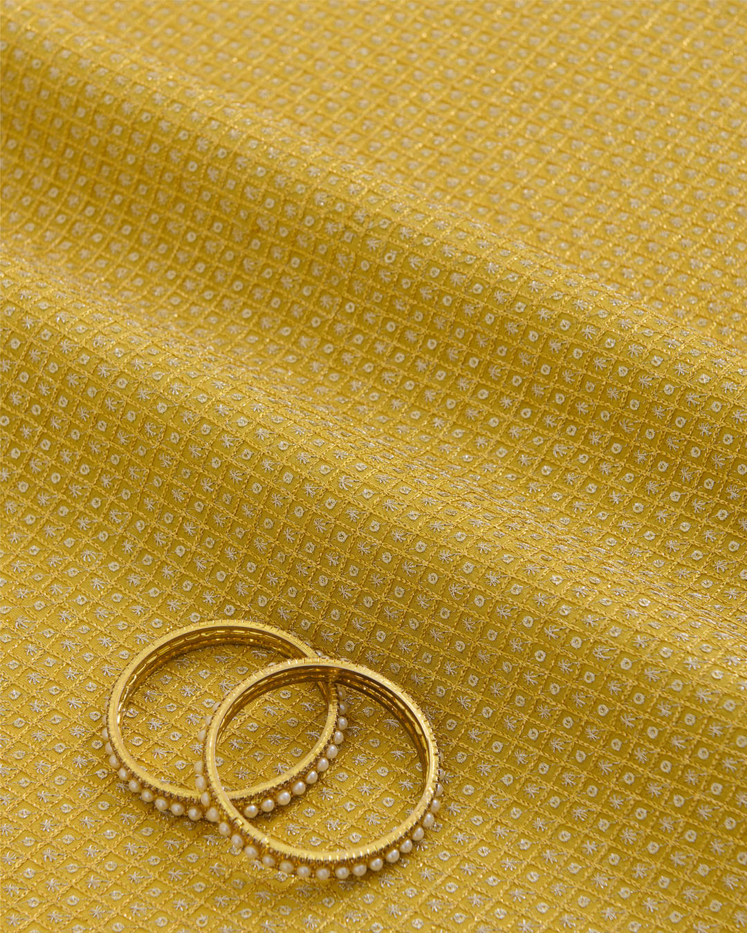 Mustard Art Organza Tissue Kasab Checks with Sequin Embroidery | Vandana Fabrics