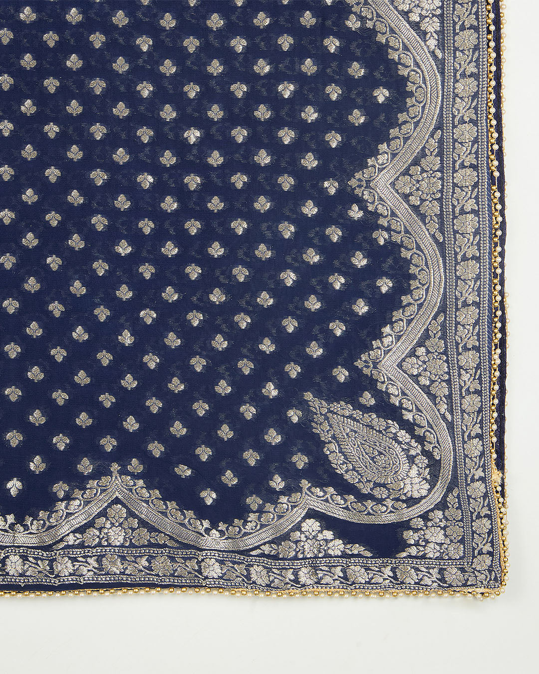 Navy Blue Art Dupion Kurta with Zardozi Work & Georgette Dupatta