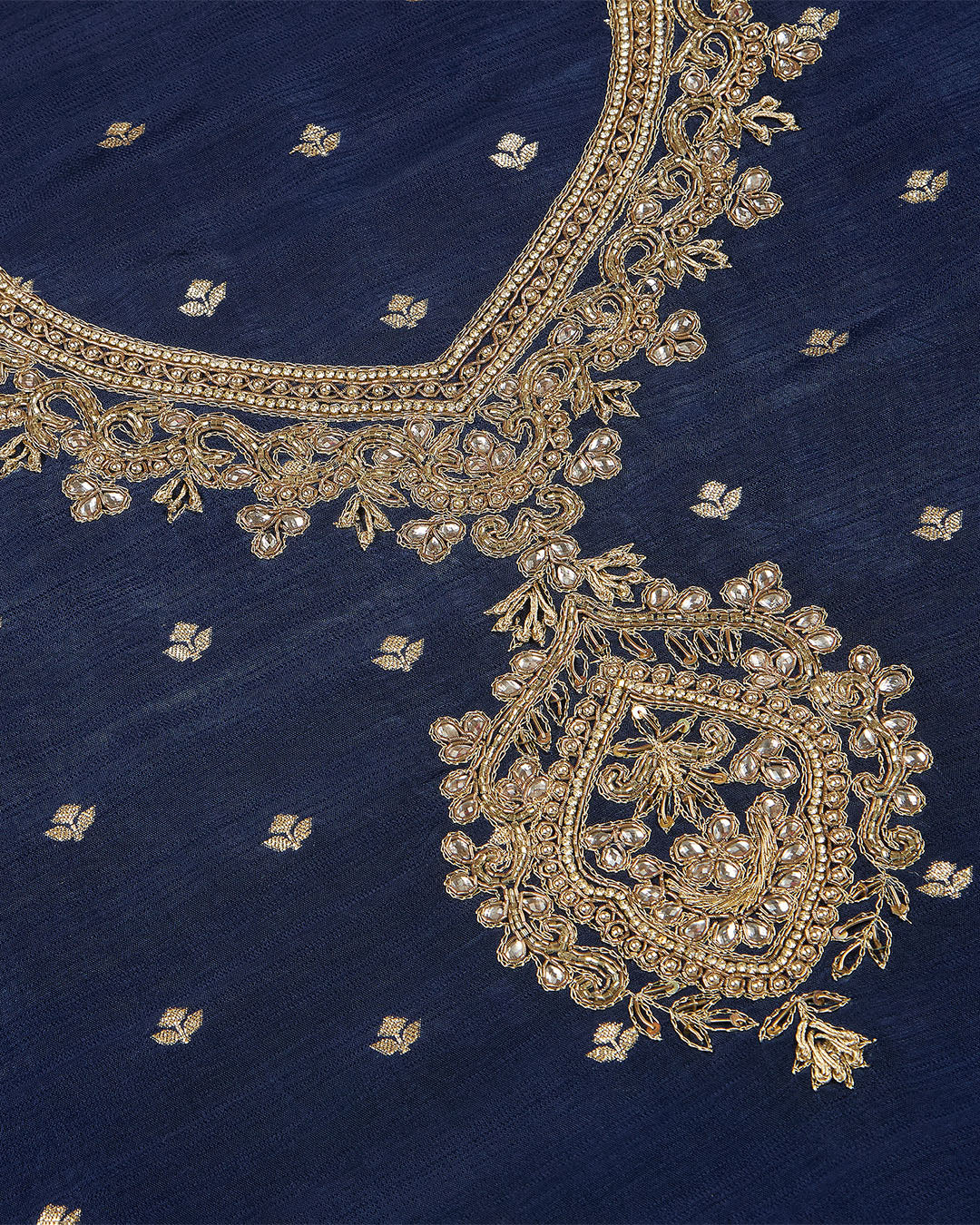 Navy Blue Art Dupion Kurta with Zardozi Work & Georgette Dupatta