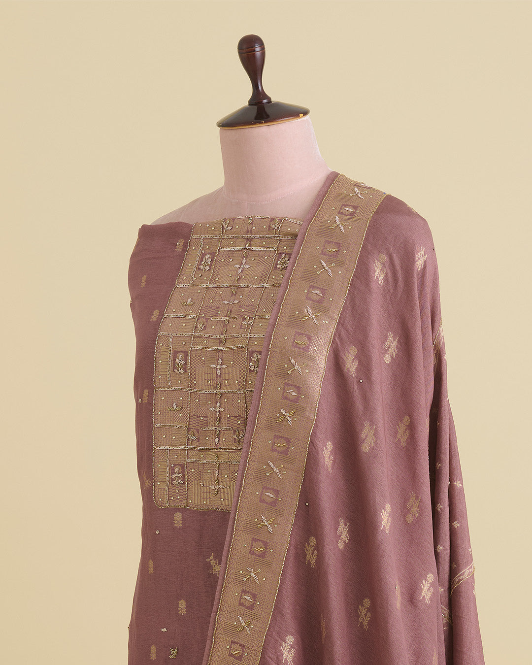 Onion Pink Art Dupion Lurex Kurta with Cut-Dana & Zardosi Embroidery